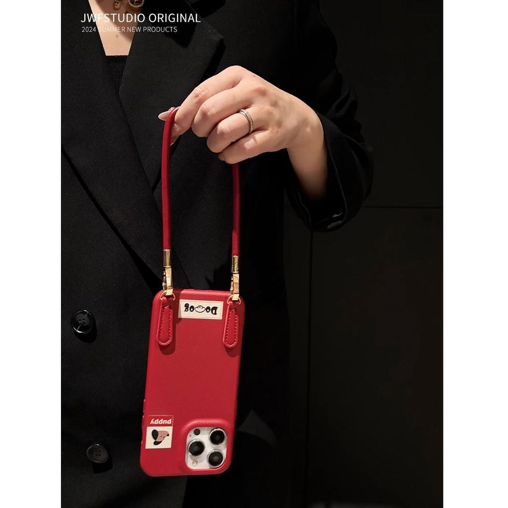 Leather Pattern Apple 16 ProMax Mobile Phone Case IPhone 15 Pro New 13 Women 12 Soft Cover 14 Short Rope XR Slant