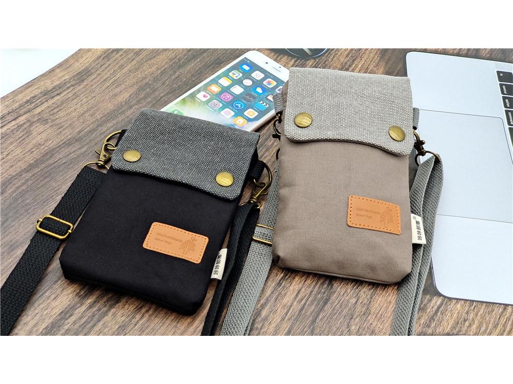 Borsa a tracolla in tela tinta unita a 3 scomparti per telefono da donna