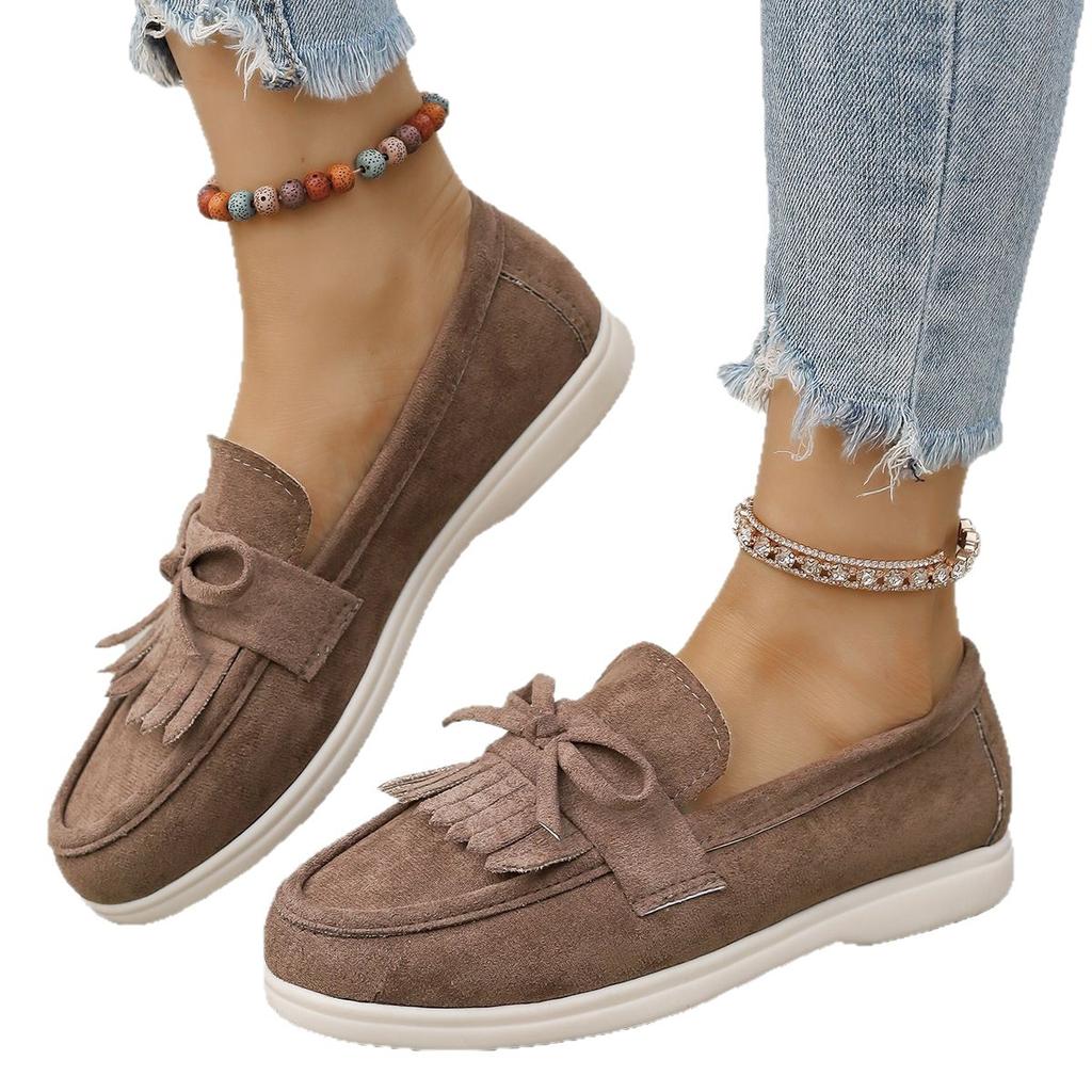 Spring New Fashion Round Head Foot Shoes Flat Casual Large Size Women's Shallow Mouth Bow Doudou Shoes