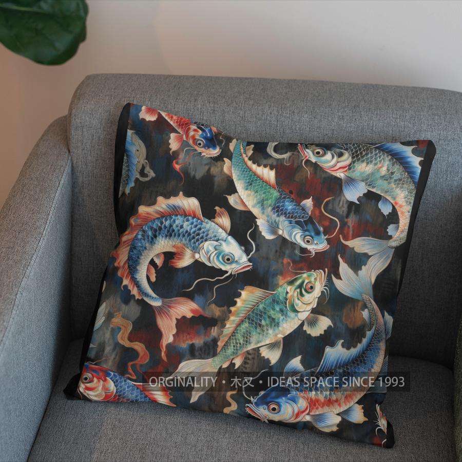 2D Japanese Style Fish-Patterned Throw Pillow Pattern Cushion Cover Suitable For Sofa Bedroom Car Pillow Cover