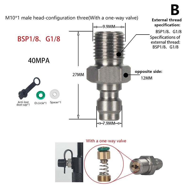 

Швидкознімний клапан з зовнішнім різьбленням 8 мм, зовнішнє різьблення, для заправки PCP, з клапаном M10X1 1/8NPT 1/8BSPP для насосів високого тиску