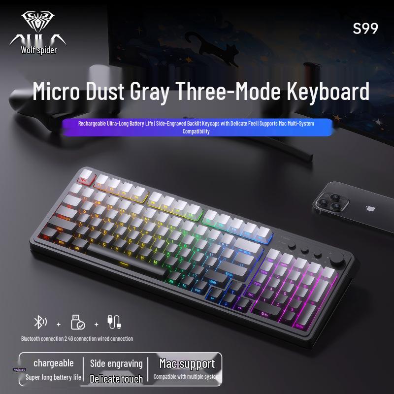 Teclado Mecánico Portátil Wolf Spider S99pro – Tres Modos, Diseño Colorido, con Pantalla, para Oficina y Gaming.