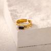 Square Zircon Pearl Rings For Women Gold Color Stainless Steel Geometric Opening Ring Wedding Party Christmas Jewelry Gift