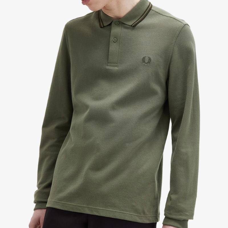 Fred Perry Long Sleeve Twin Tip Fred Perry Shirt Laurelis Green Night Green Afpm2433636 W49