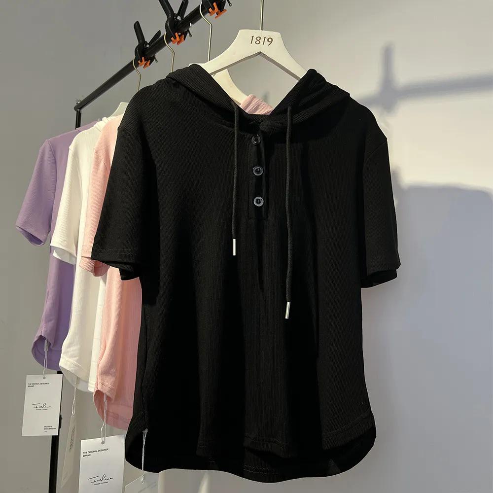 Premium Women's Ice Silk Hooded Slimming Short Sleeve Top - Versatile and Trendy Summer Style