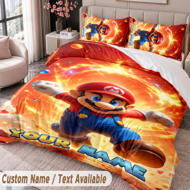 Custom Name Text 3Pcs Bedding Set Super Mario Duvet Cover And Two Pillowcases