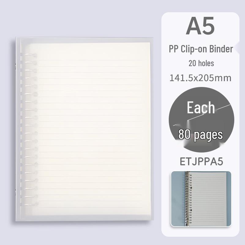 Loose-Leaf Binder with Metal Clip, A5 Refillable Notebook, 16K Large Size Document Holder
