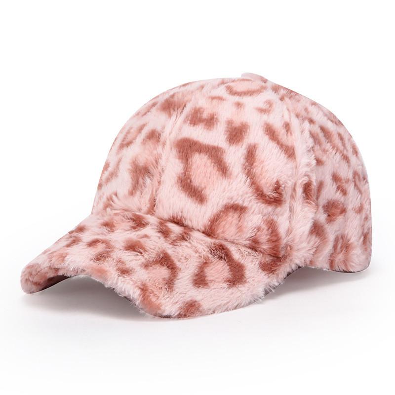 Leopard Print Plush Baseball Cap Winter Warm Hat For Women