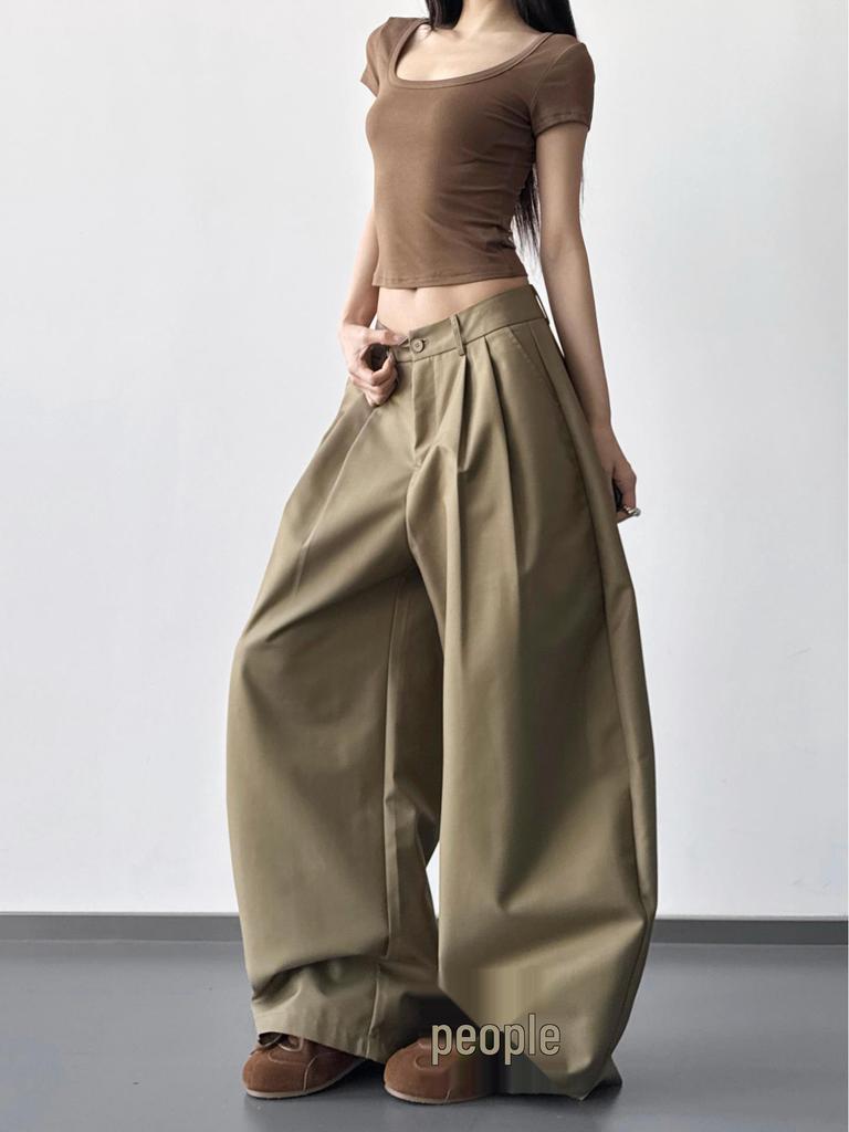 Spring 2026 Fashion: Women's High-Waisted Lazy Style Wide-Leg Khaki Pants