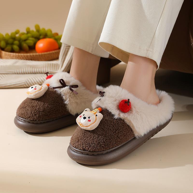 New winter warm cherry bear cotton slippers indoor home non-slip warm fluff drag cute cartoon