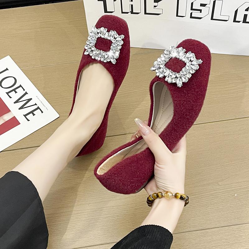 Aphixta Elegant Crystal Buckle Upper Women Flats Shoes Shallow Slip On Loafers Woman Red Sweet Shoes Soft Sole Ladies Shoes