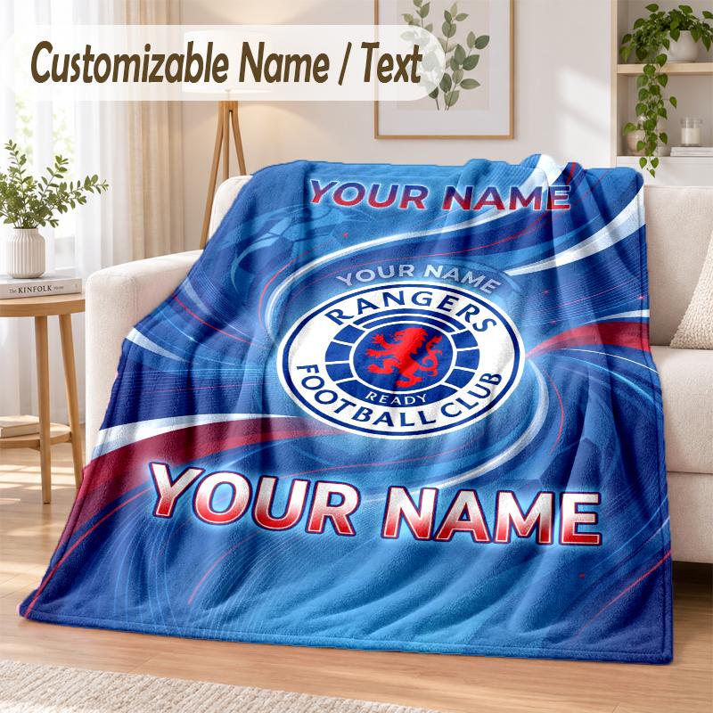 Custom Text Flannel Blanket Rangers FC Print Warm Cozy Blanket Home Sofa Bedding