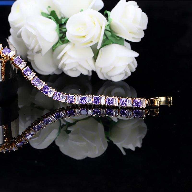 Jewelry, Environmentally Friendly Copper Electroplated Real Gold Zircon Bracelet, Inlaid Zircon Gemstone Jewelry.