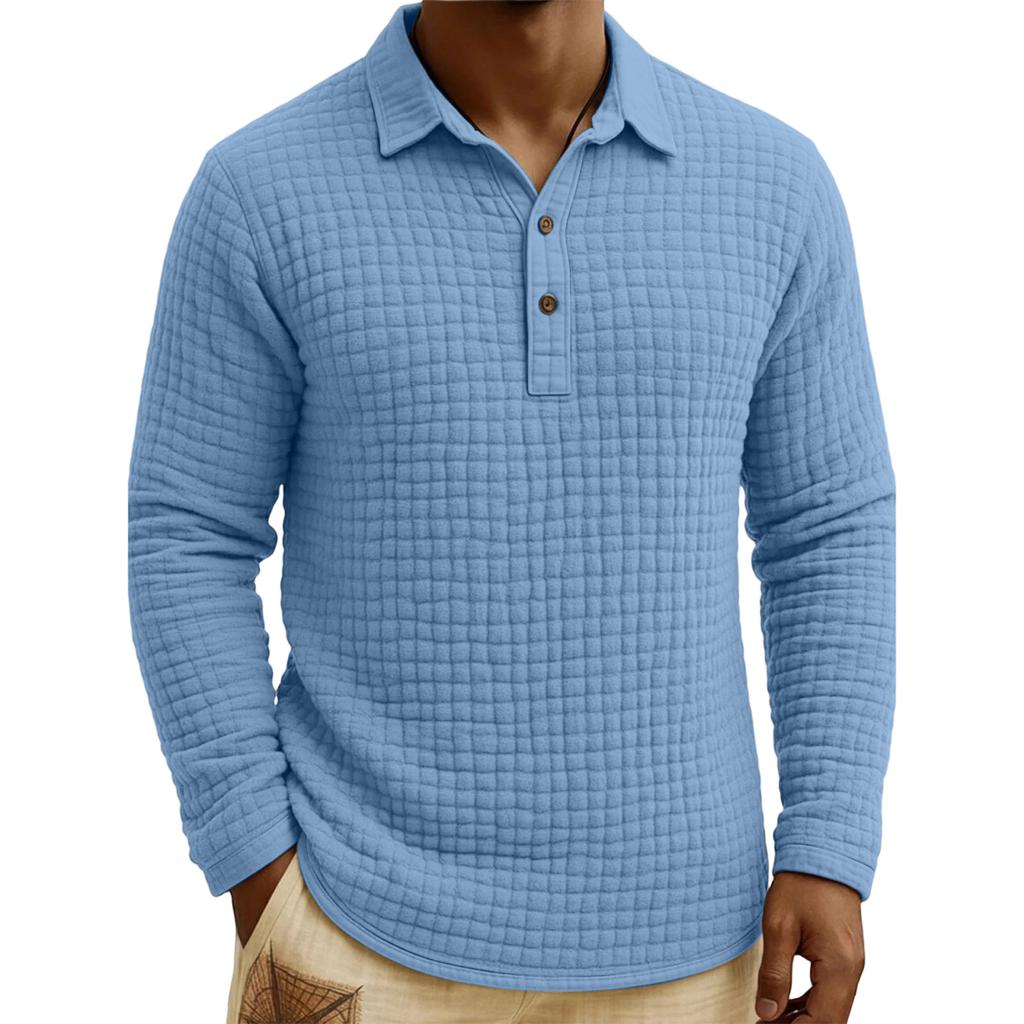 Men's Quilted Knit Color Pullover Button,down Top