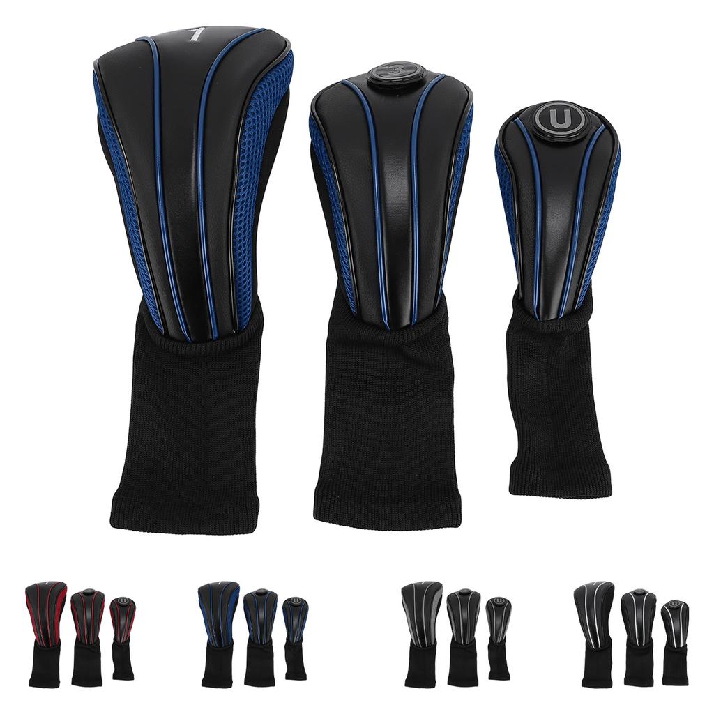 3pcs Club Head Cover with Spare Number Plates Long Neck Scratch Proof Breathable PU Club Headcover F