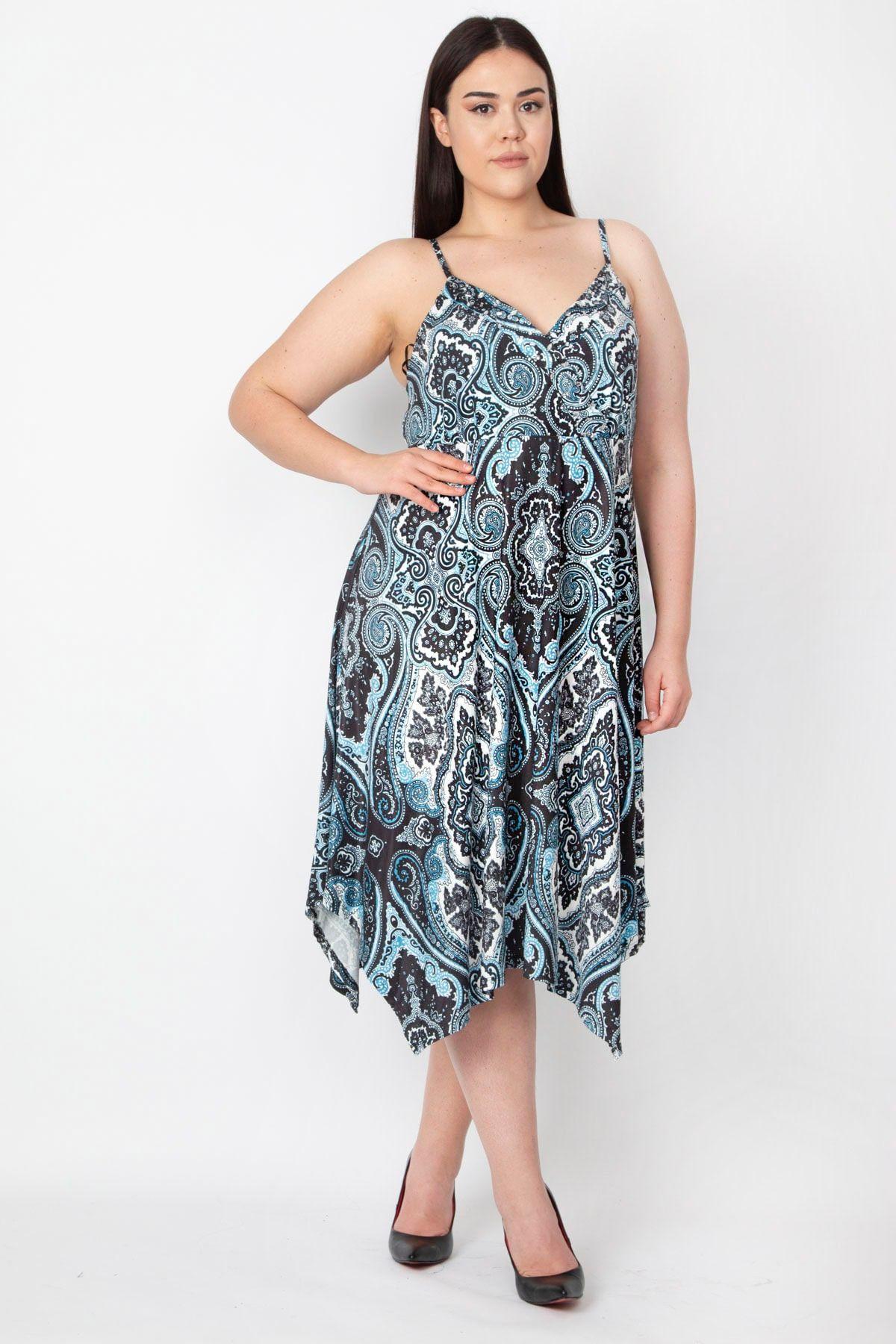 

Women s Big Size Dress Plus Size Turquoise Rope Strap Asymmetrical Dress XL