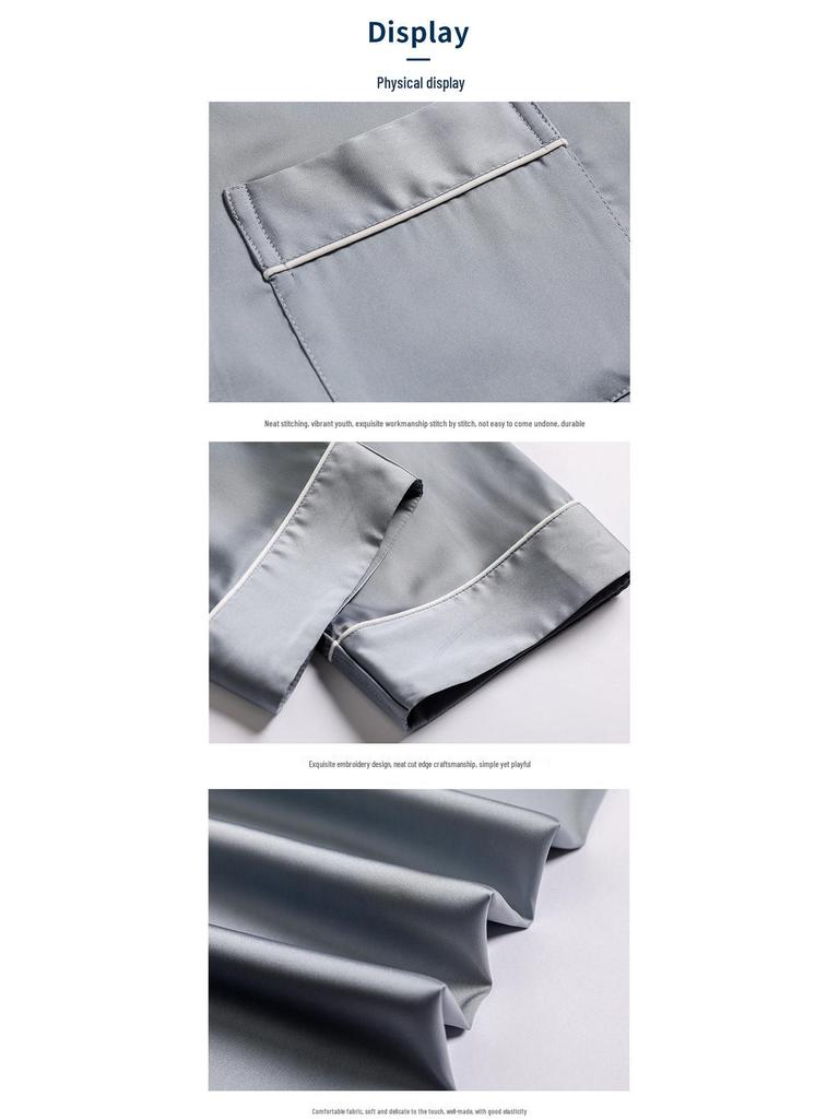 Seiden Langarm Partner Pyjama Set für Frühling, Herbst und Sommer: Herren Eis-Seide, Damen Herbst/Winter-Bekleidung