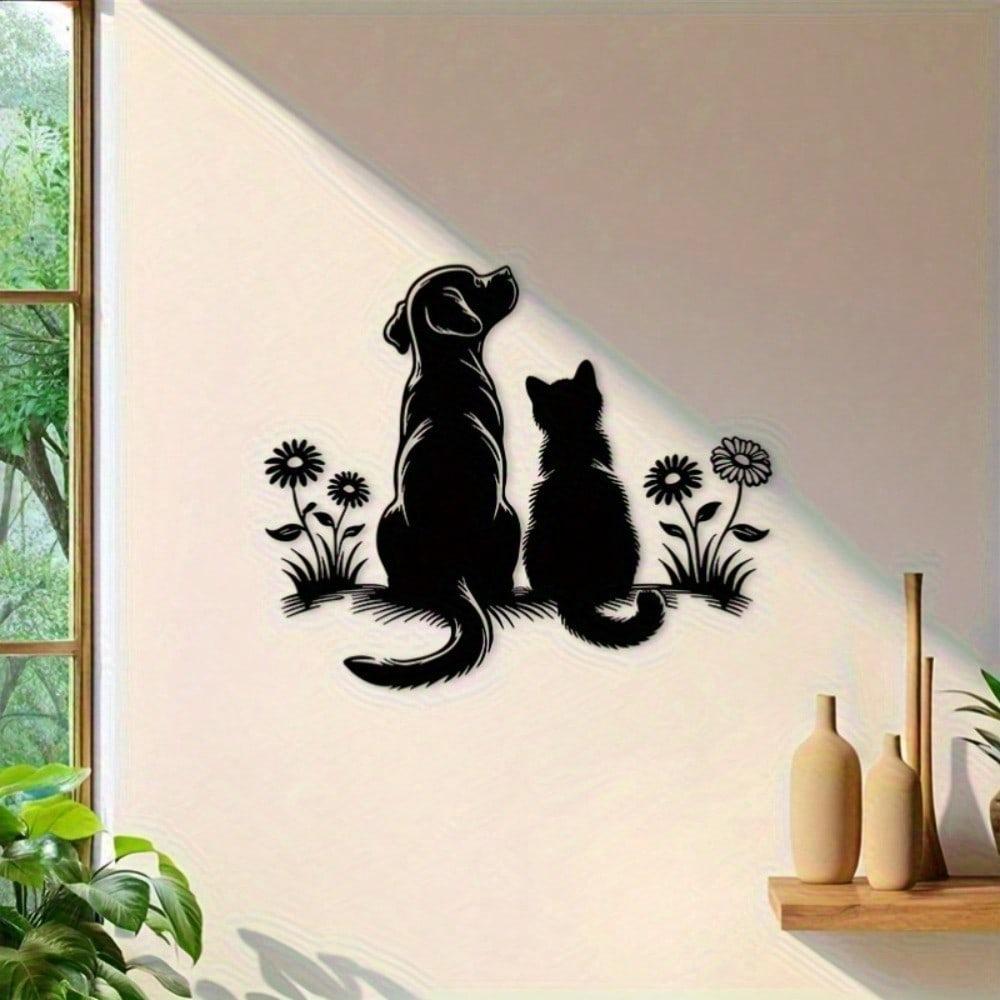 Minimalist Iron Wall Art Dog Cat Dandelion Farmhouse Style Pet Lovers Home Decor