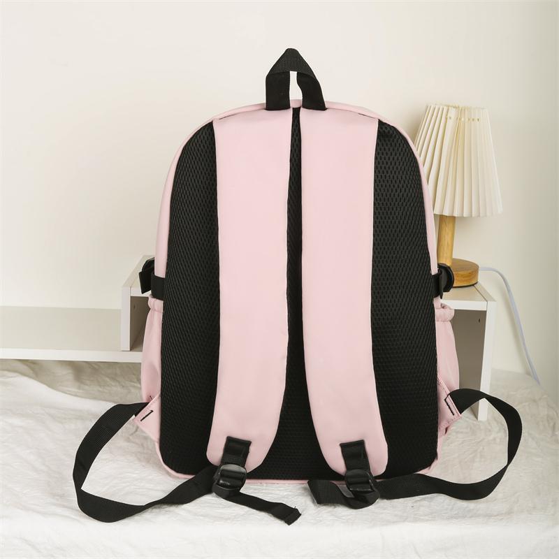 Three-Piece Backpack Set Student Schoolbag Girls Solid Colorlarge Capacity Backpack with Shoulder Bag Pen Bag