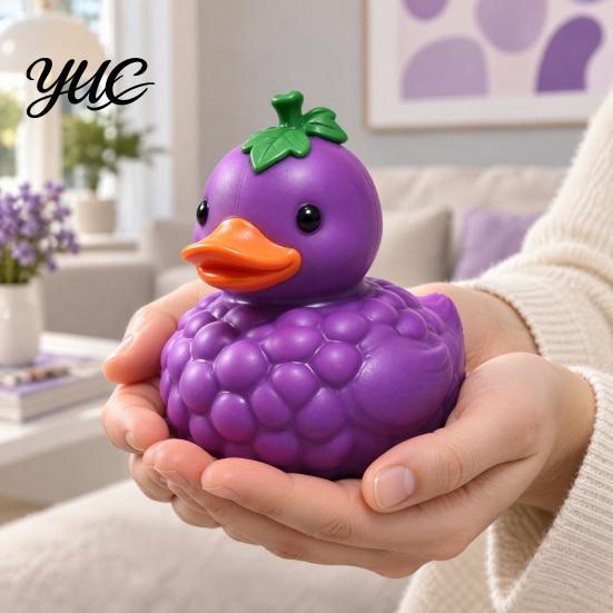 Desktop Stress Toys for Coworkers Grape Duck Squishy Toy, Slow Rebound Relief Squeeze Cute Fruit Desk Decorations Office Fidget Large Size Soft