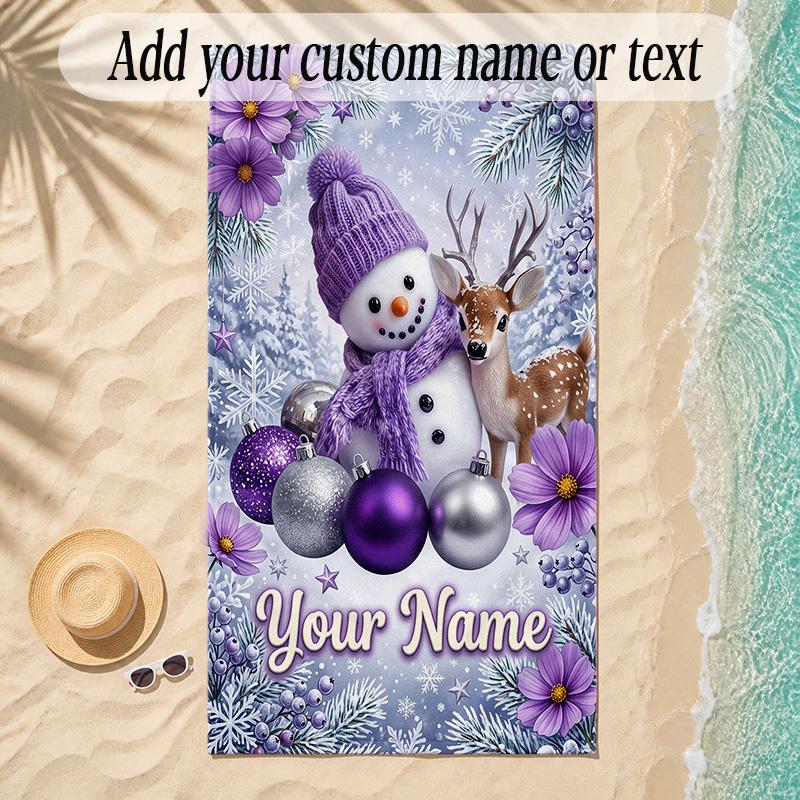 Snow Theme Soft Beach Towel Personalized Custom Name Text Towel Portable for Beach Pool Travel