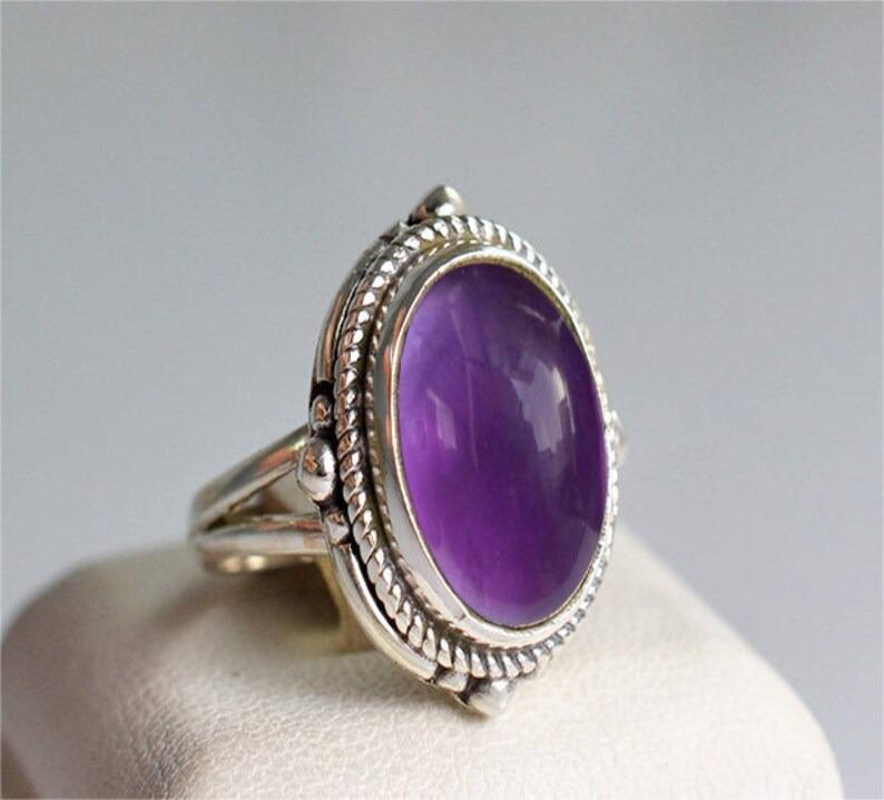 Amethyst Oval Gemstone Ring, Solid 925 Sterling Silver Ring, Handmade Designer Ring, Statement Ring, Women Ring, Boho Ring