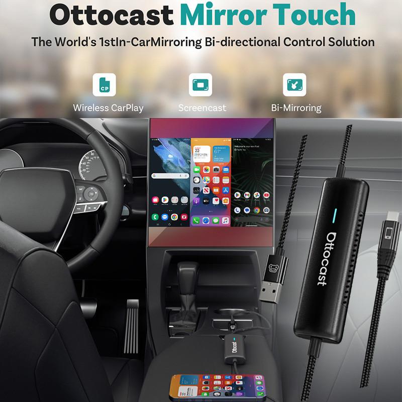 Ottocast Mirror Touch Bi-Mirroring Wireless CarPlay Adapter Bi-Directional Control Video Box for IPhone Android Car Accessories