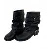 Design short boots women's rivets new stacking boots women's medium tube thick sole heightening trouser tube boots women