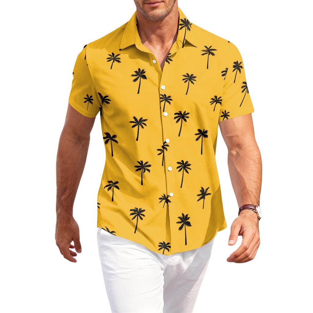 Camisa Casual de Hombre de Corte Holgado con Estampado Hawaiano de Manga Corta, Cuello Abotonado, Ligera, Camisa de Verano para la Playa, para Actividades al Aire Libre