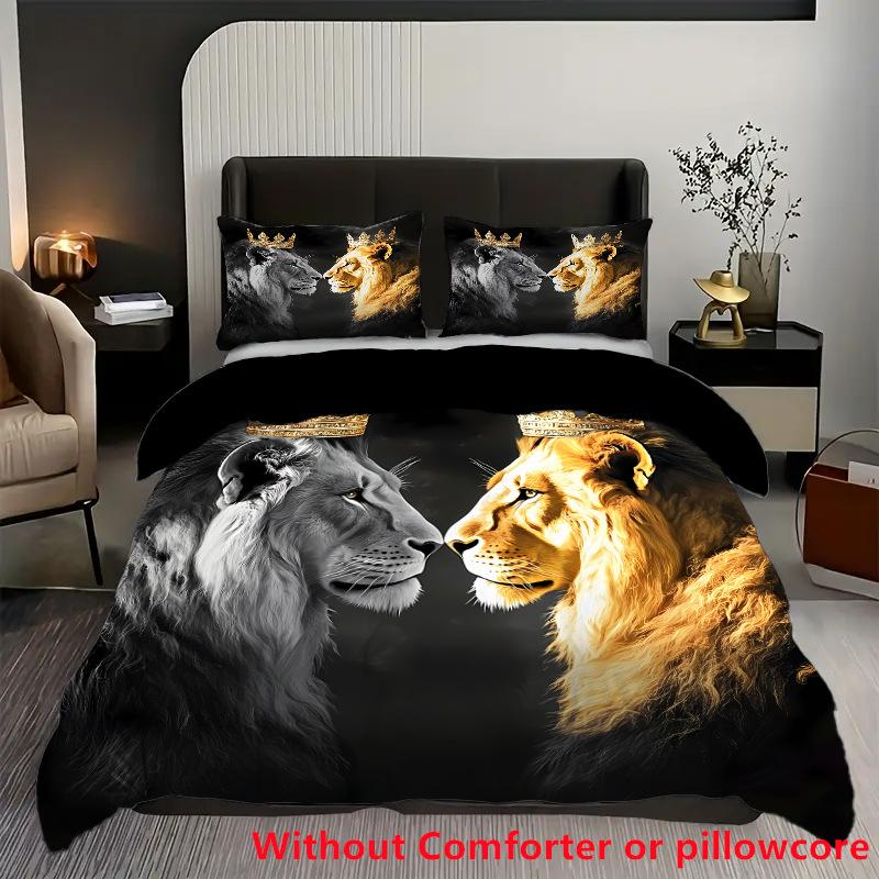 Three-Piece Lion King Digital Printing 3D Quilt Cover, Bedding Home Textiles Three-Piece Set, Made