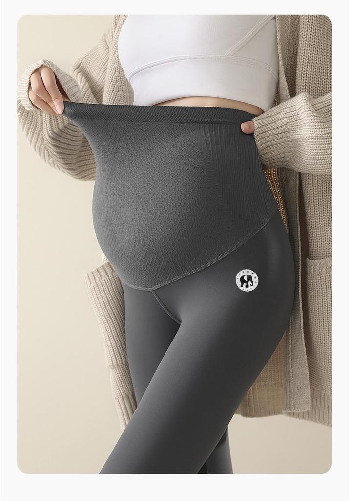 High Waist Maternity Leggings - Velvet-Lined, Slimming, Warm Yoga Pants for Spring & Autumn