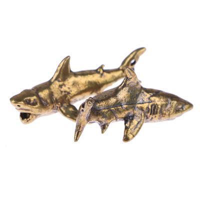 1Pc Brass Shark Animal Figurines Miniatures Desktop Ornament Home Decoration Crafts Vintage Keychain Pendant Jewelry Gift