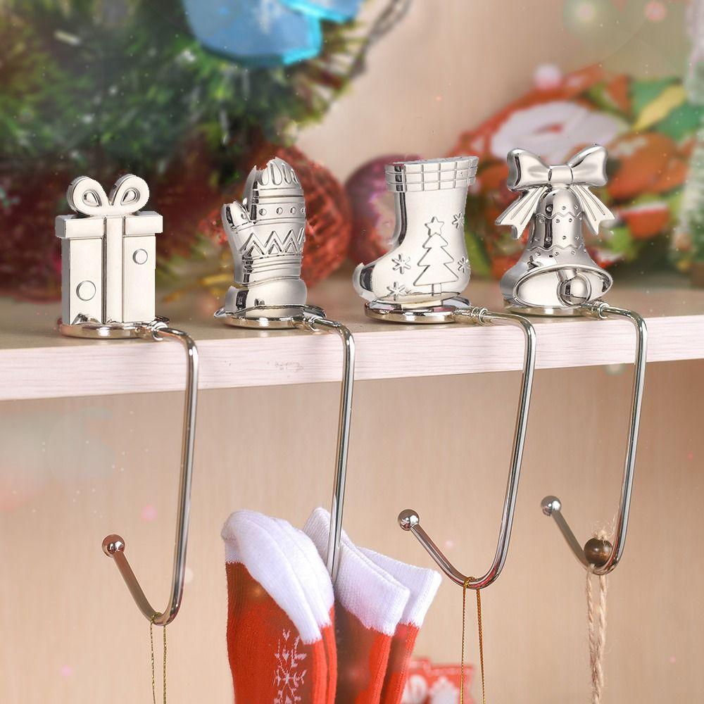 

Non-rust Christmas Fireplace Sock Hook Xmas Door Wreath Hook Party Decor silver-A
