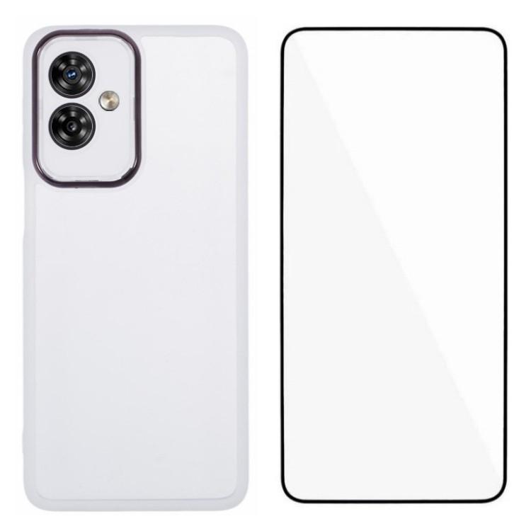 

WANLONFENG DKSM Series for Motorola Moto G54 5G TPU Case Electroplated Frame with Tempered Glass Transparent White