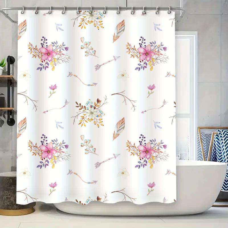 Watercolor Floral Arrow Shower Curtain, Waterproof & Mildew-Resistant Bath Curtain with Artistic Design for Fresh Bathroom Decor