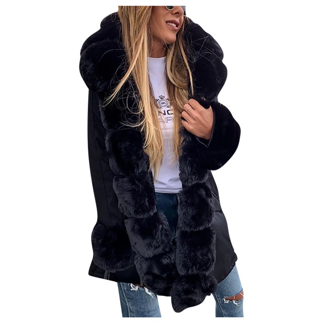 Womens Ladies Warm Plus Size Solid Color Plush Long Sleeve Lapel Imitation Coat