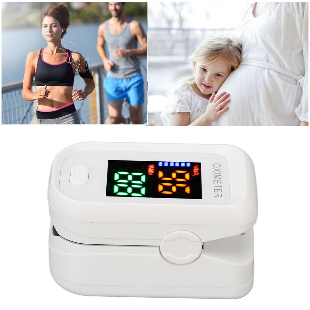 Oximeter LED Screen Fingertip Clip Type Blood Oxygen Saturation Monitor with Lanyard White