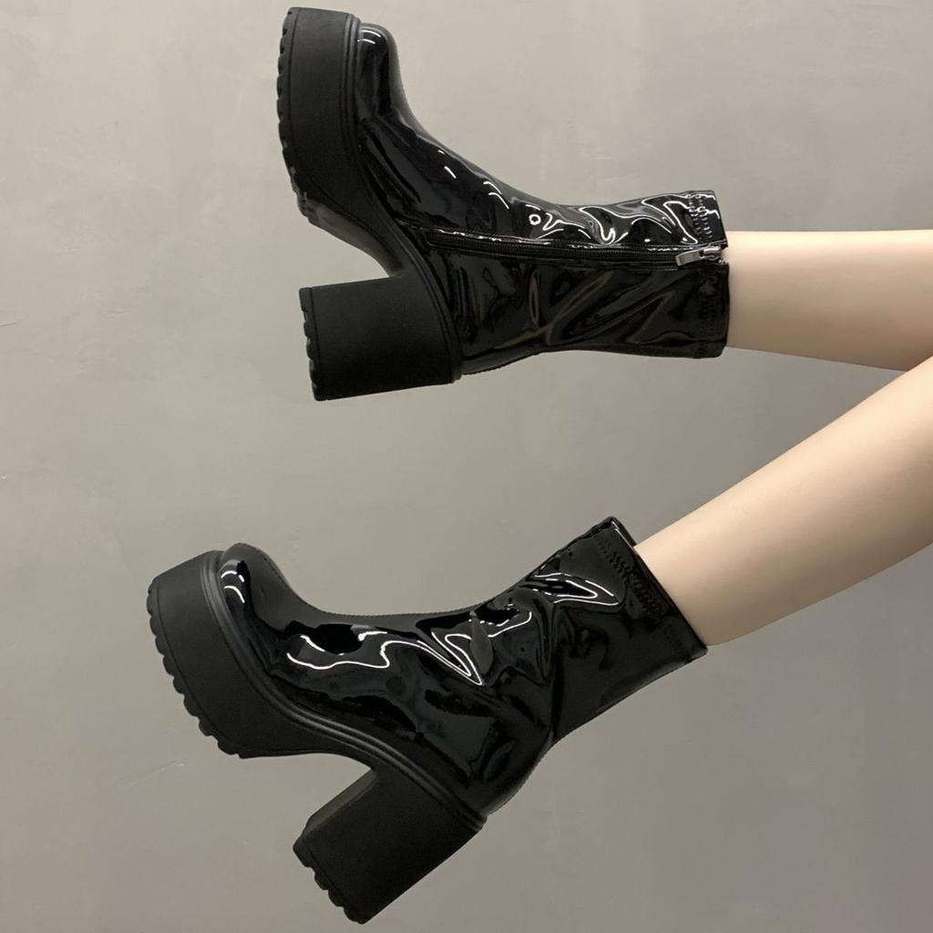 Fashion Woman Short Shoes Bright Upper Leather Ankle Boots for Women Zip High Quality Footwear Large Size Warm New In Pu Autumn Booties