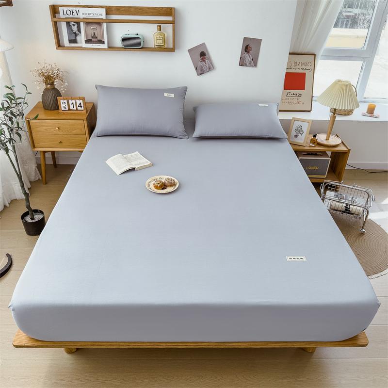 100% Cotton Solid Color Fitted Sheet 3Pcs Mattress Cover with Elastic Band Skin-friendly Soft Home Hotel Queen Size Bedding Set