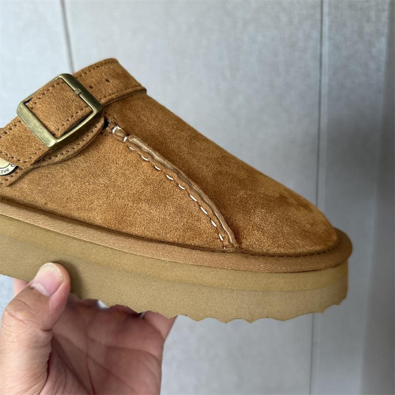 New metal buckle slippers women's snow boots leather outdoor leisure with bag head cowhide non-slip snow boots