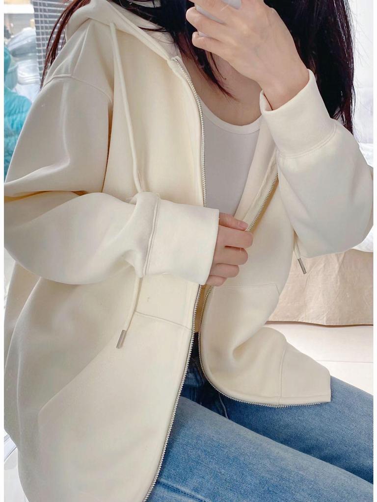 Lazy wind premium graue Strickjacke Damen lässig sportlich mit Kapuze Reißverschluss Top Cardigan vielseitig