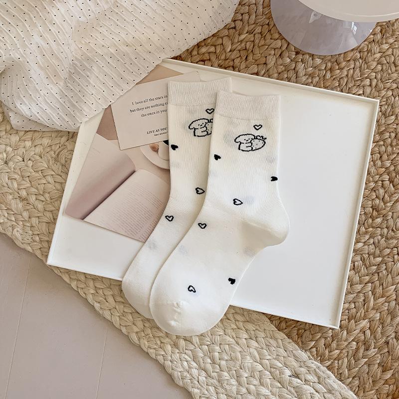 Female Autumn New Cartoon Cute Puppy Striped Boneless White Tube Stack Socks