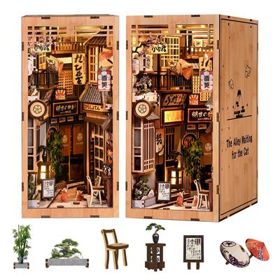 CRESYMME Miniature House Dollhouse Book Nook Wooden DIY 3D Hobby Handmade Waiting Kit, (Cat Alley)