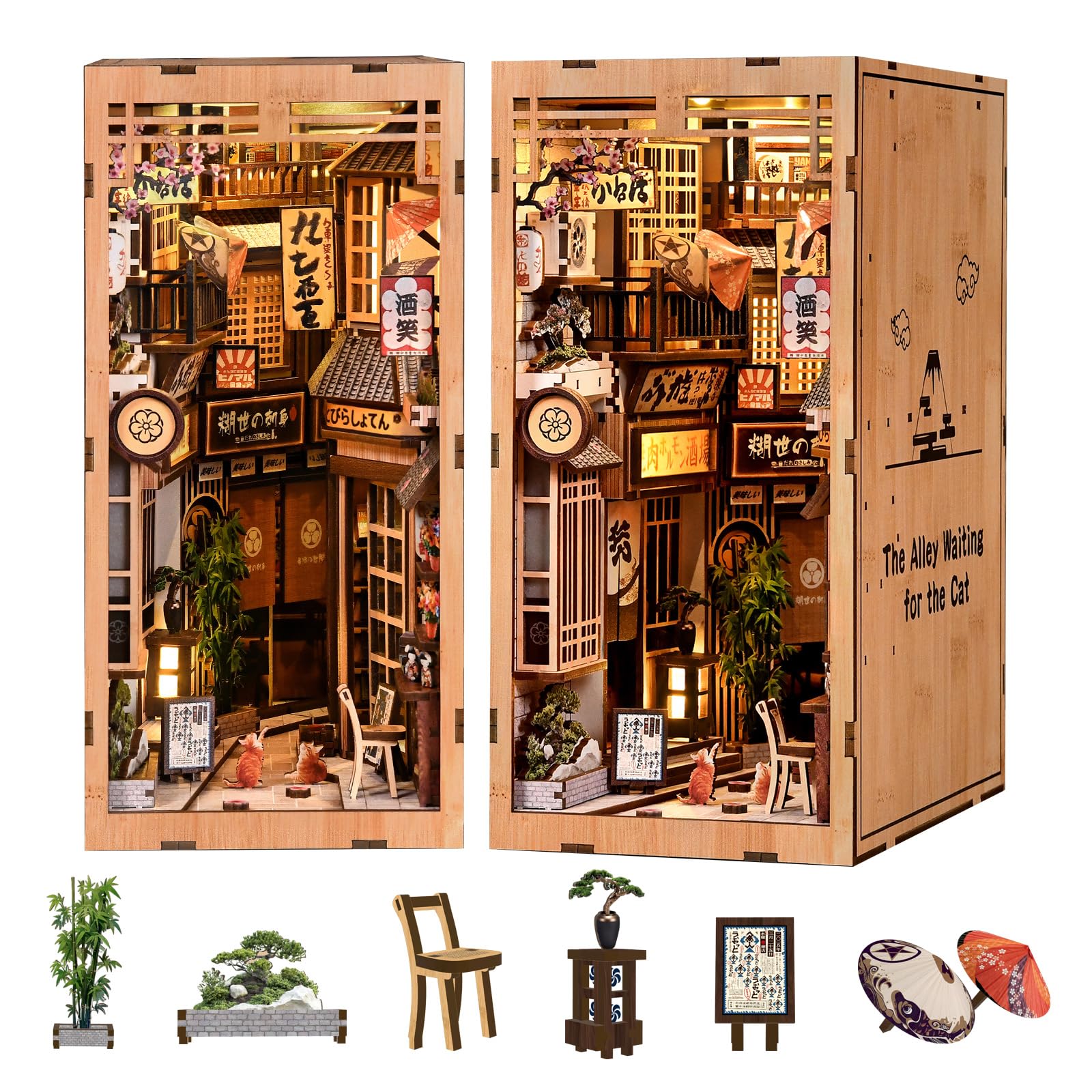 

CRESYMME Miniature House Dollhouse Book Nook Kit, Wooden DIY 3D Hobby Handmade (Cat Waiting Alley)