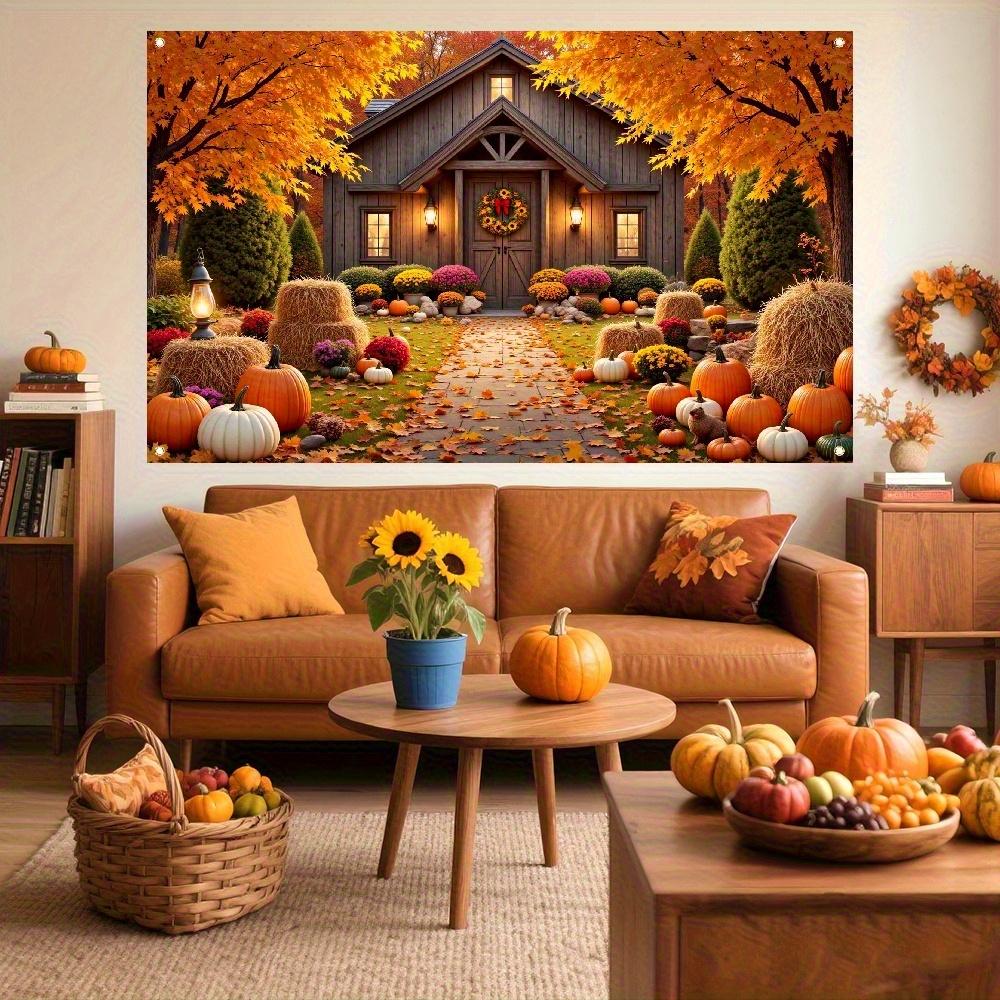 2D-Ebene, 1 Stück Willkommen Herbst-Banner - Warmes Bauernhaus-Design mit Holzakzenten und floralen Verzierungen