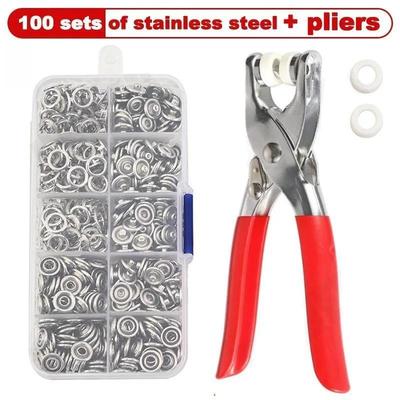100Pcs Button Claw Set Metal Sewing Buttons Pressure Plier Plastic Pliers Snap Fasteners With Box