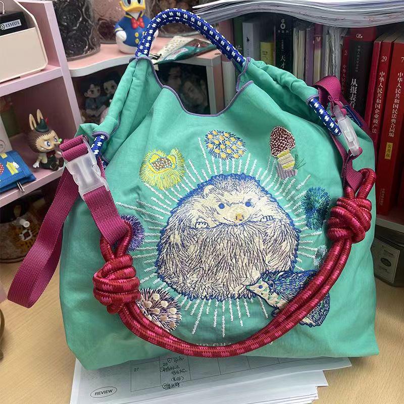 Eco-Friendly Japanese Embroidered Flower Nylon Canvas Shopping Bag