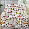 1pc Cozy Reversible Dachshund Print Flannel Throw Blanket-All Seasons Multipurpose Cartoon Dog & Paw Design, Lightweight 100% Polyester Digital Print,