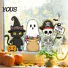 Reusable Holiday Window Sticker Static Glass Sticker, No Residue Clings, Festive Decal with Halloween Dwarf Wizards Black Cats Ghosts Skeletons