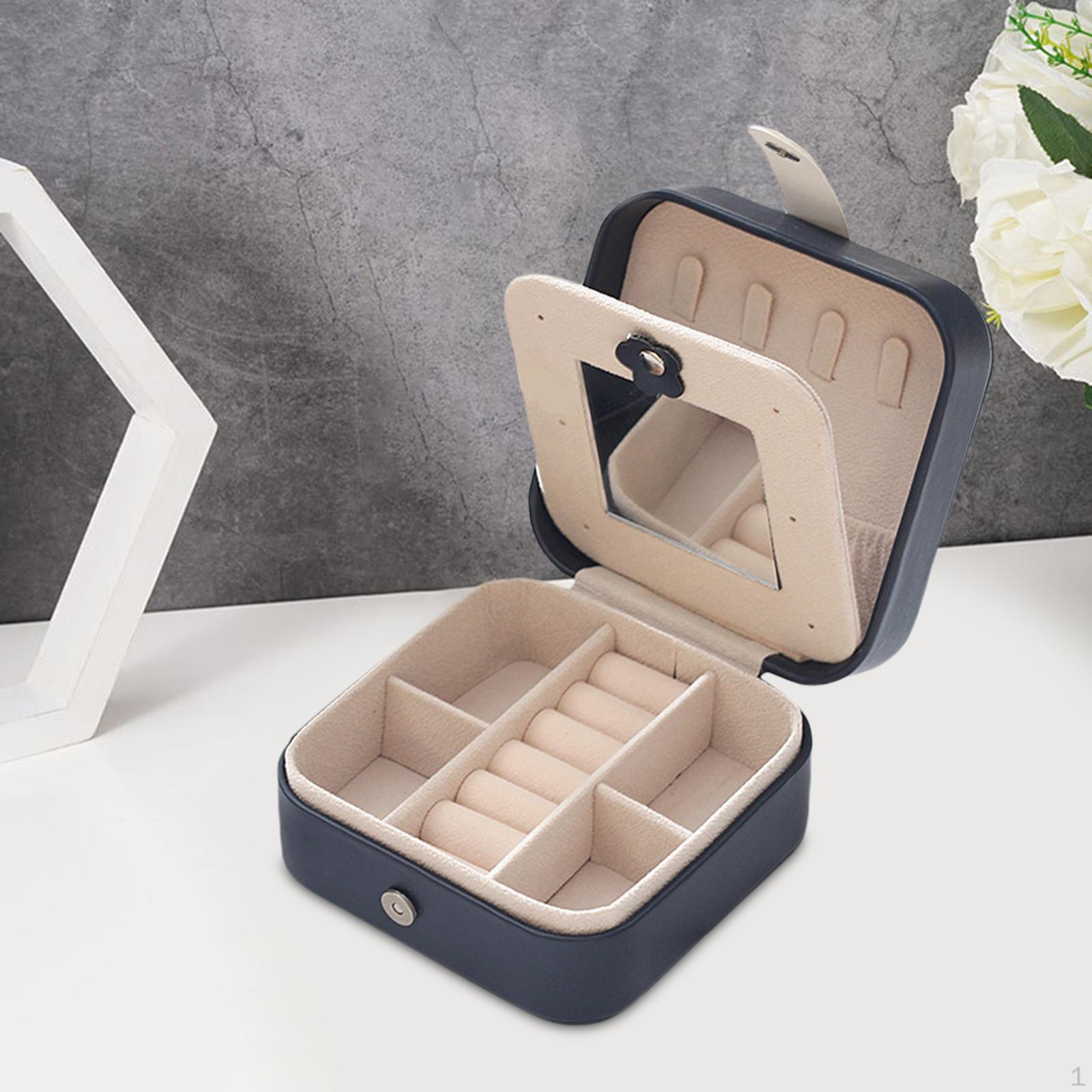 

Jewelry Organizer Box Dustproof 3 Layer PU Leather Waterproof Travel Storage Case for Ear Studs StyleF-Navy